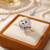 Rhinestone Dog Head Ring Kitten Animal Ring Personality Irregular Opening Ring  for Cat Dog Lovers