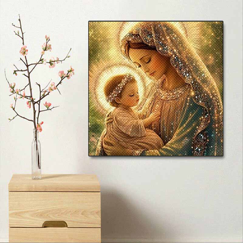 New Arrival 5D DIY Full Circle Diamond Painting "Madonna and Child" Embroidery Cross Stitch Home Decor Gift