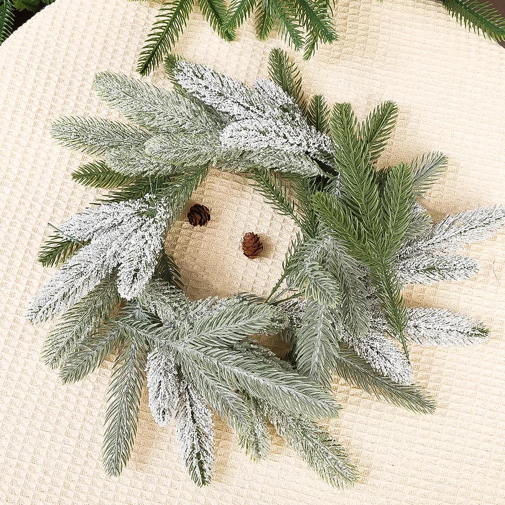 10/5Pcs Artificial Christmas Pine Needles with Snow DIY Green Fake Pine Branch Christmas Garland Decor New Year Party Decoration