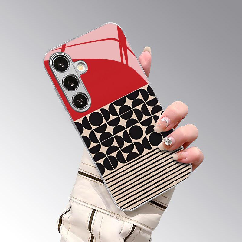 Geometric Pattern 2D Phone Case for Samsung S26 S25 S24 S23 S22 S21 S20 A56 A36 A16 - Electroplated Glass Protective Cover