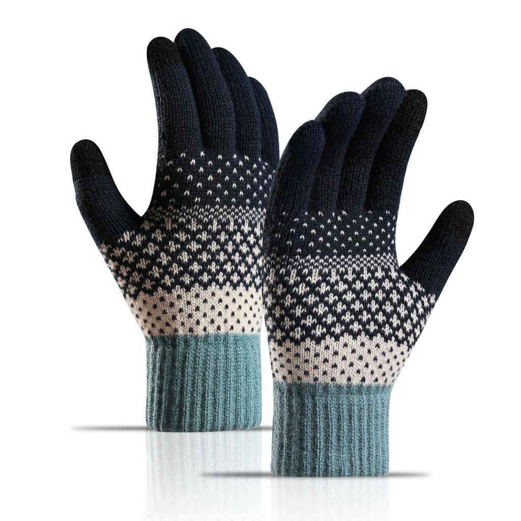Knitted Gloves Women Winter Warm Thermal Double Layer Fleece Lined Thick Outdoor Riding Fingerless Touchscreen Wholesale Adult Five-Finger