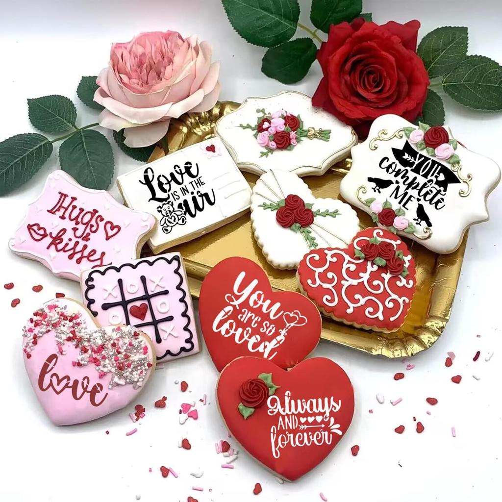 Valentine Stencils for Painting On Wood, 3x3 Inch Reusable Love Heart Holiday Templates Happy Valentine Day Stencils for DIY Ornaments Crafts