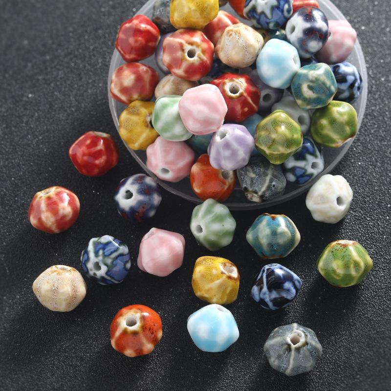 Retro Colored Irregular Ceramic Rhombus Beads for Bracelets