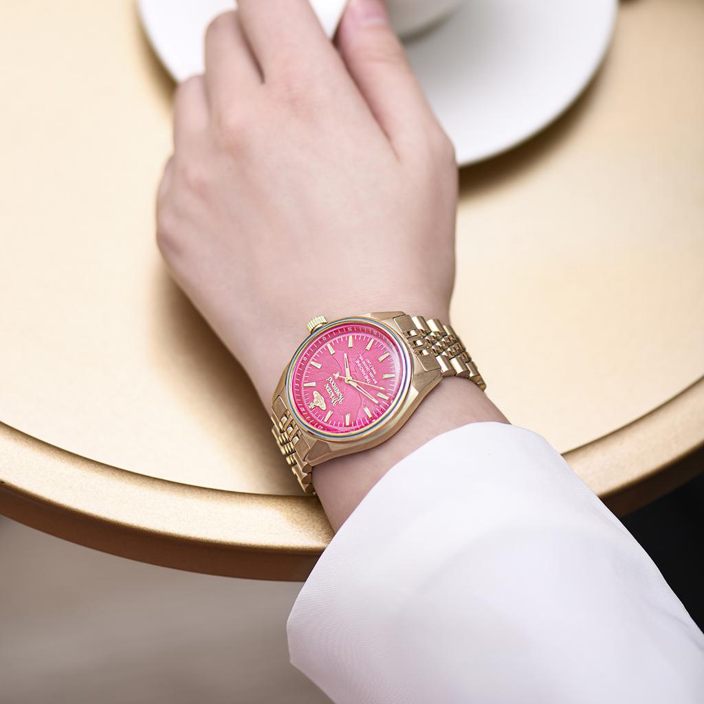 VIVIENNE WESTWOOD Quartz Watch Stainless Steel Strap Pink Dial Gift Box Classic Saturn Women Watches Fuchsia DWVV251RRGD