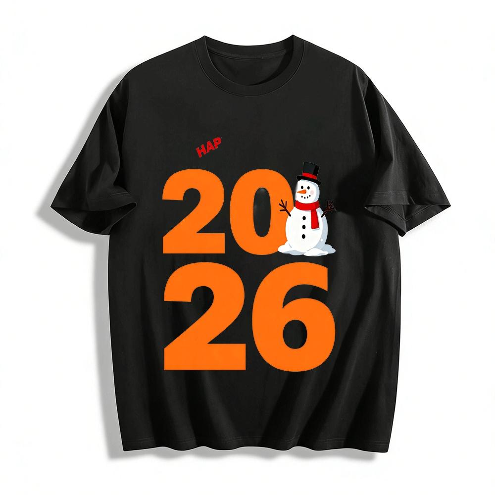 2026 New Year Snowman Print Casual Top Festive Sweatshirt Pure cotton T-shirt XXS