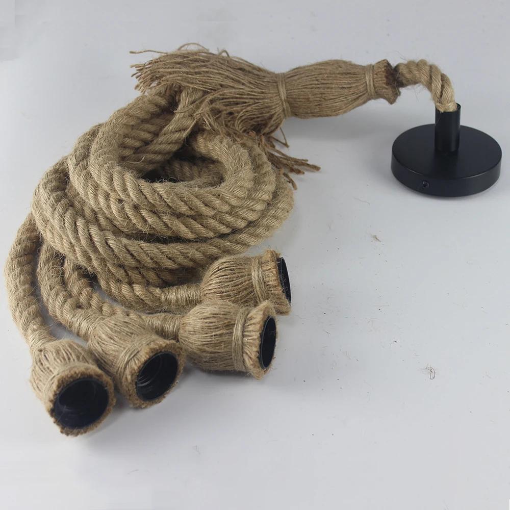 1/2/3/4/5 Head Vintage Hemp Rope Pendant Light Retro Loft Industrial Hanging Lamp Edison Bulb Lamp Home Light Decoration
