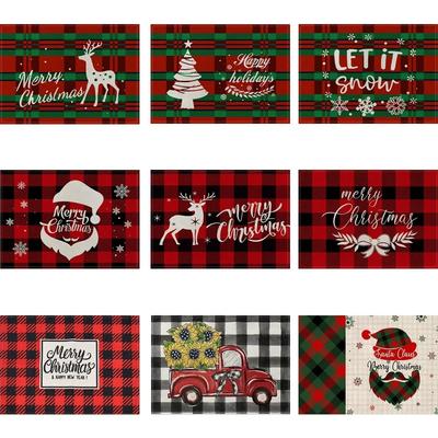 4PCS Christmas Tree Placemats Rectangular Hand Washable Dining Table for Kitchen Home Decoration Linen Non Slip Table Mats