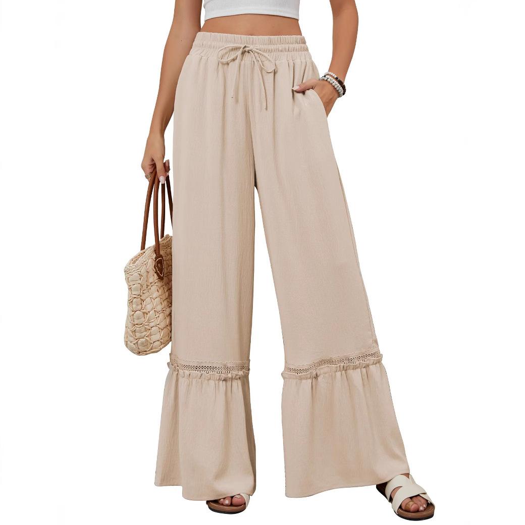 

Women s Wide Leg Pants with Drawstring Waist Lace Trim Boho Casual Beach Trousers 2XL фіолетовий