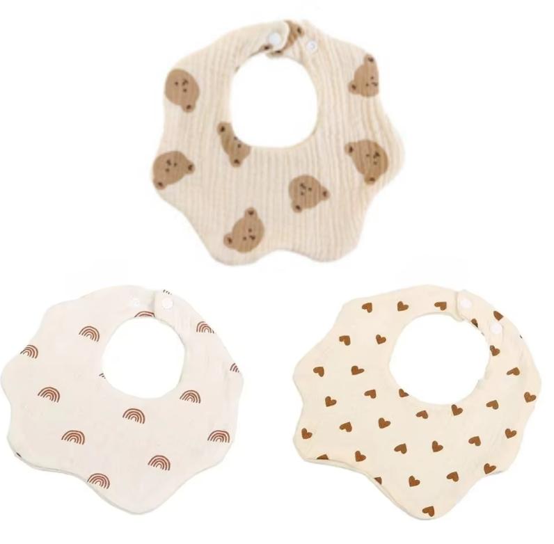 3PCS Cotton Gauze Baby Feeding Bibs Summer Soft Petal Baby Printed Drooling Towel Newborn Toddler Baby Burp Cloth Children