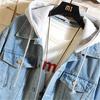 Denim Jacke Männer Mit Kapuze Casual Männer Jean Jacken Streetwear Einfarbig Drehen Unten Kragen Denim Mäntel Männer Jacktes Hut Abnehmbare