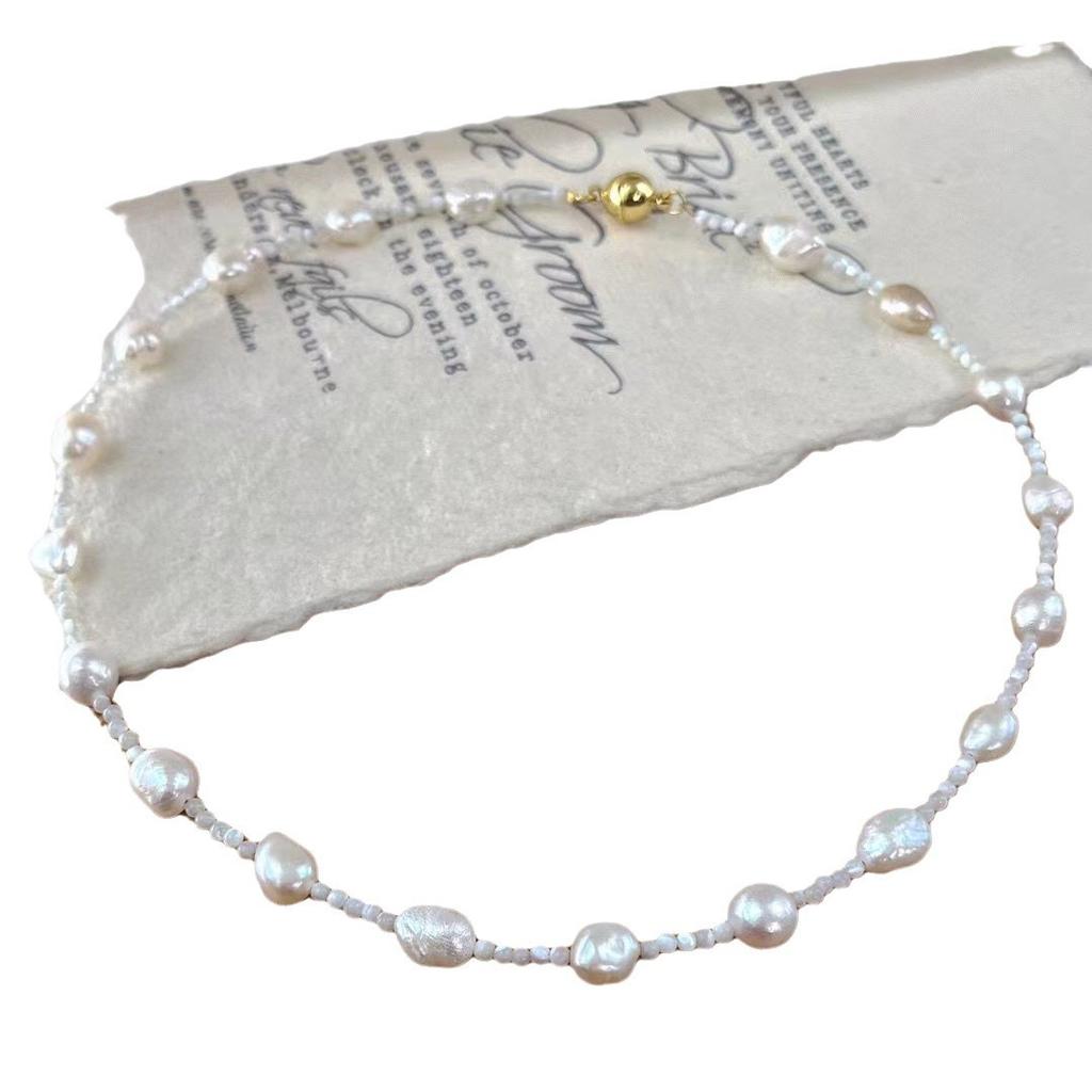 Vintage High Quality Natural Freshwater Pearl Natural Shell Gypsy Atmosphere Collarbone Chain Necklace