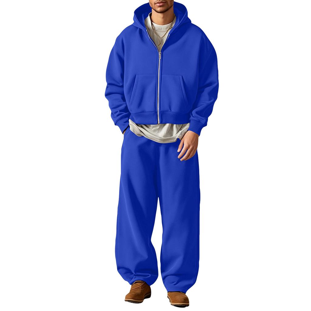 Winter Hooded Zip-Up Sweatshirt and Sweatpants Set Matching Tracksuit for Women and Men