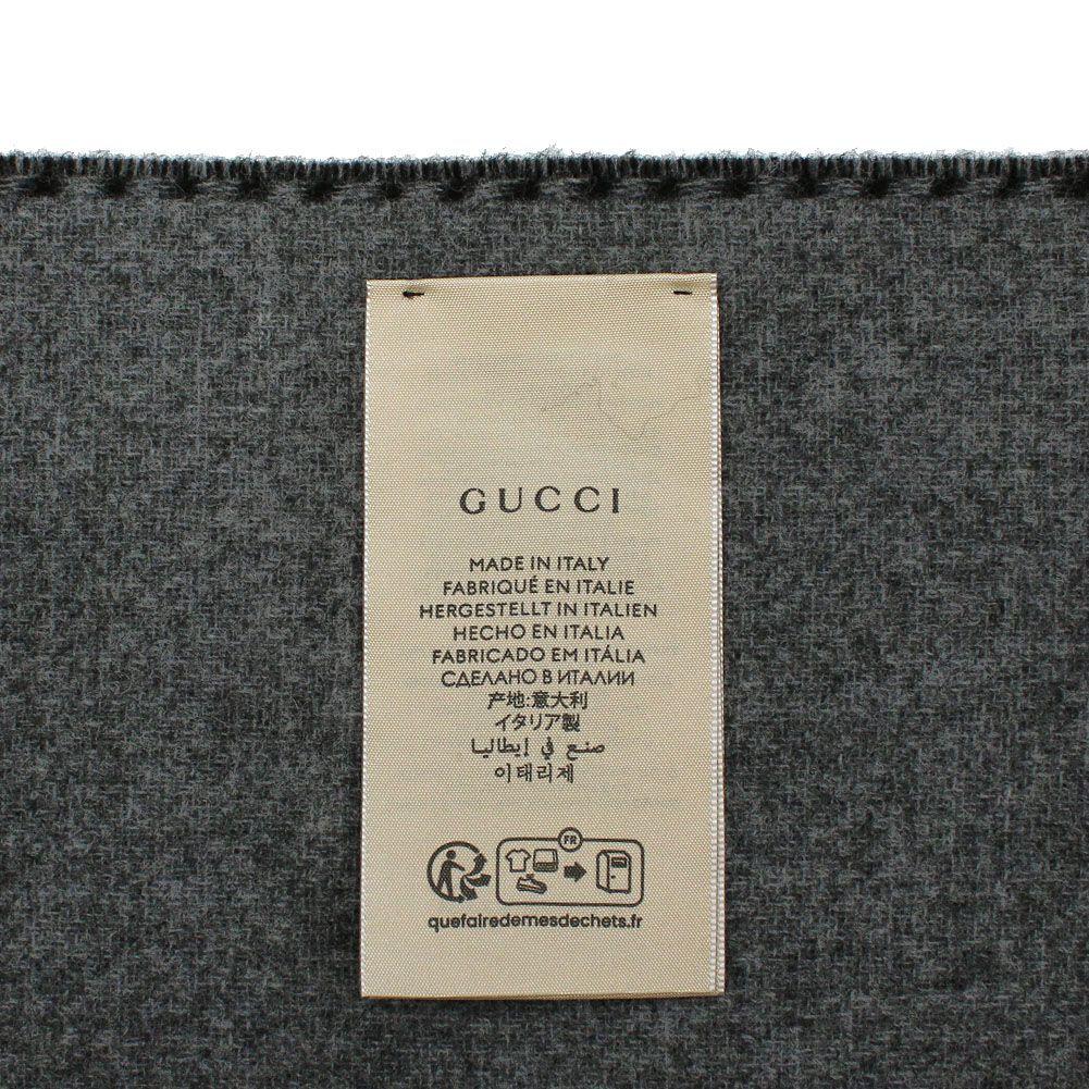 Used Gucci 715497 4GAAA 1360 Stole Muffler Scarf Wool Cashmere Interlocking G Logo Fringe Men's Women's Black Light Gray