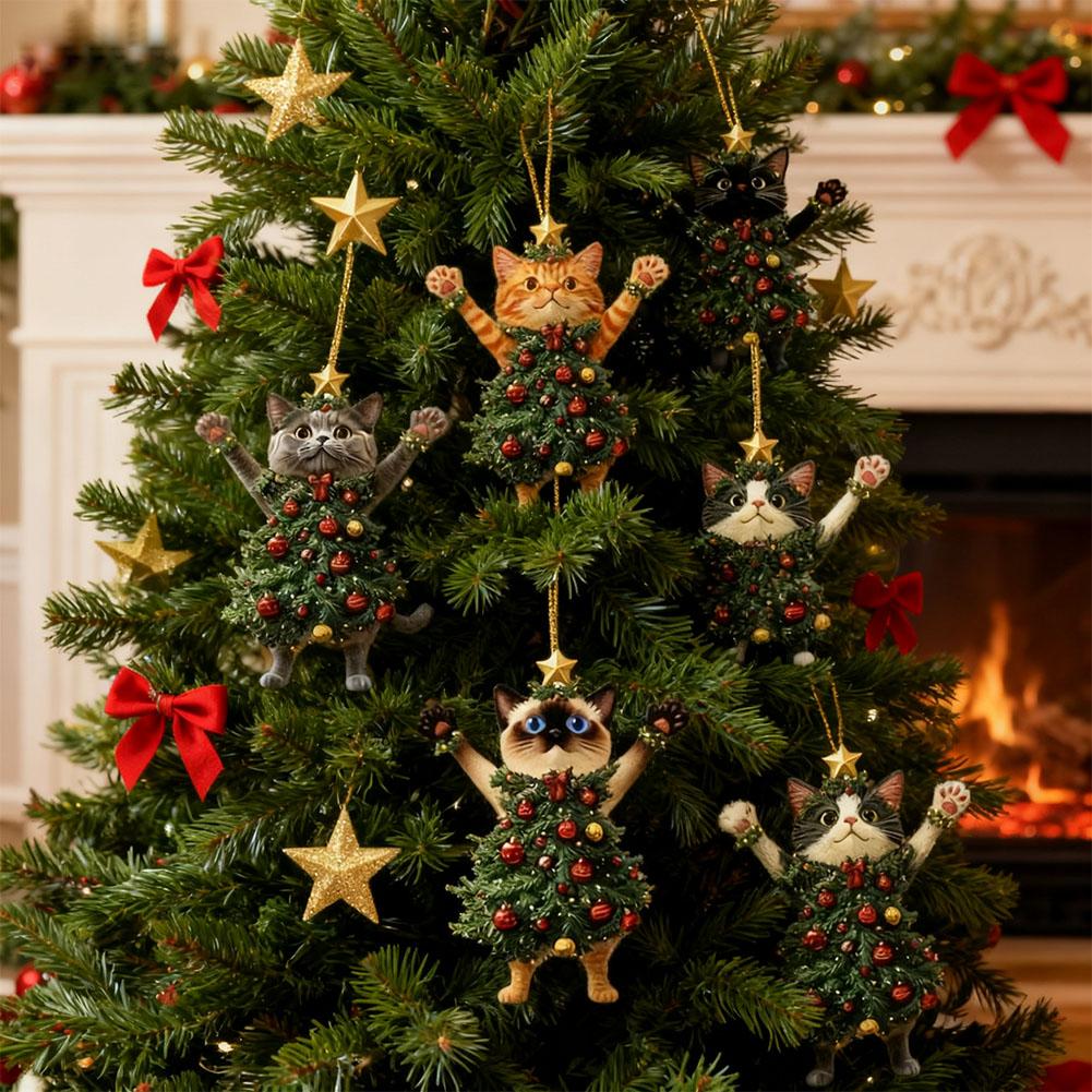 Weihnachtsbaum-Anhänger Acryl Niedliche Katze Hängende Ornamente 2D Weihnachts-Katzen-Anhänger 2D Flache Acryl-Weihnachtsbaum-Dekorationen