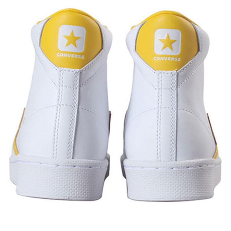 Converse Cons Pro Leather Comfortable Leisure Wrap Anti-slip High-top Skate Shoes Unisex White Yellow