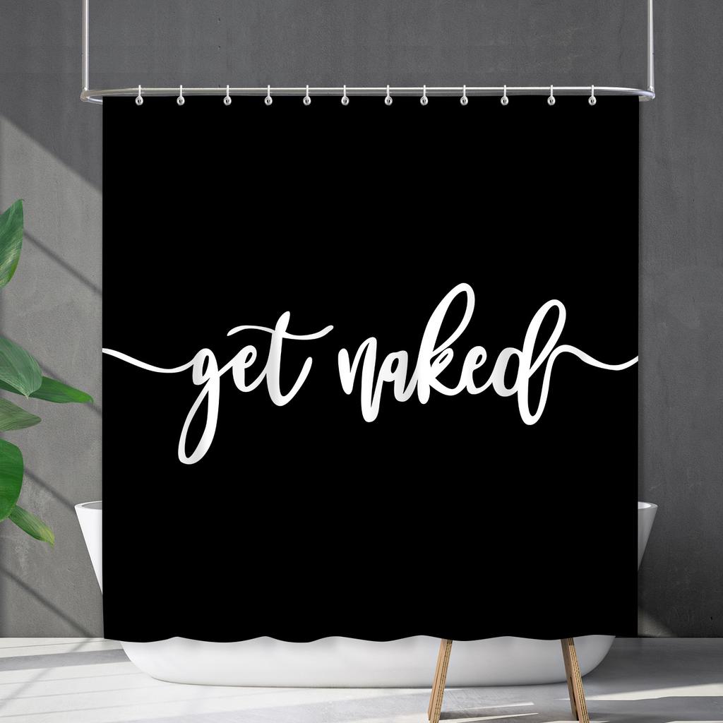 Shower Curtain Waterproof And Mildew-Proof Digital Printing English Alphabet Shower Curtain Bathroom Shower Cloth Partition Curtain Free Of Punching