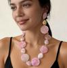 Simple, Fresh, Fashionable, Versatile, Trend Exaggerated Geometric Pink Beaded Earrings, Necklace, Jewelry Set