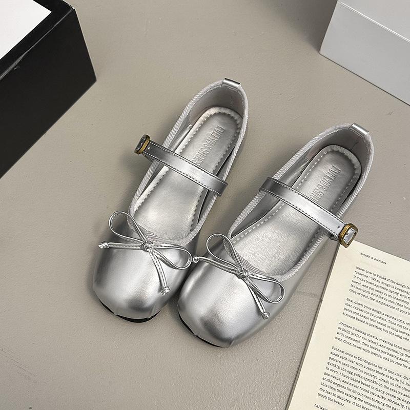 

Flat-bottomed ballet shoes women s 2025 summer new one-word French skirt with light mouth bow fairy style shoes 40 серебряный