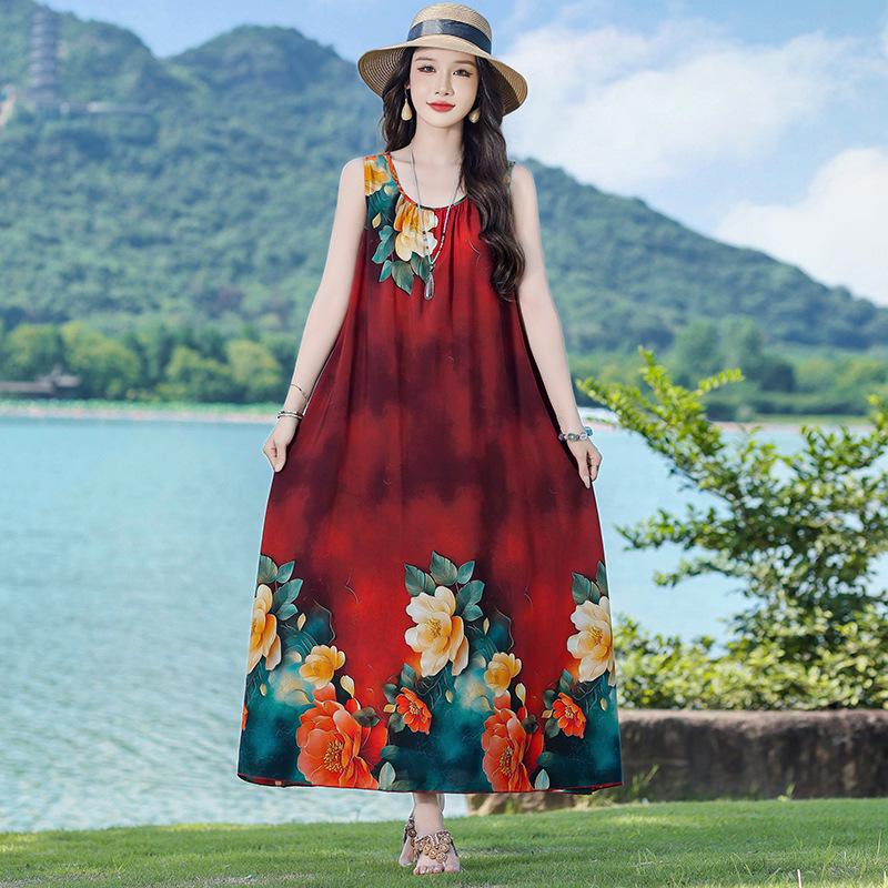 

Bohemian Gradient Cotton-Silk Maxi Dress with Vest for Plus Size Women 3XL (recommended 140-175 jin)