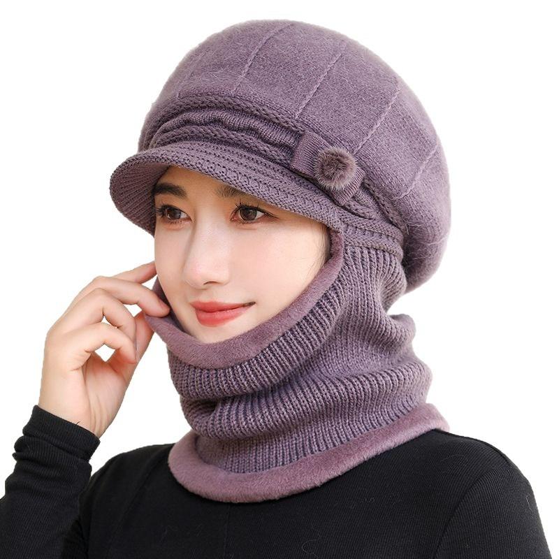 Winter Wool Hat One-piece Hat Women's Scarf Cycling Warm Face Knitted Hat Cold