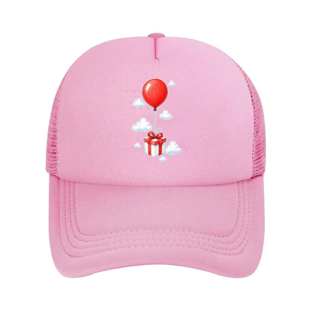 Cute Red Balloon Gift Box Illustrati Mesh Baseball Cap For Womens Unisex FeUnisex Beach Dad Hat Hip Hop