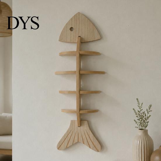 Small Apartment Space Saving Shelf Fish Bone Storage Rack, Wood Wall Mounted Floating Shelf, Ocean Style Bathroom Organizer for Aromatherapy