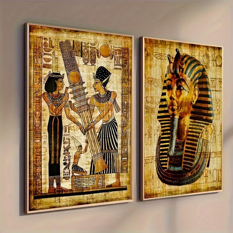 2pcs Vintage Egyptian Canvas Wall Art, Hieroglyphic & Sphynx Designs, Unframed Room Decor, Ideal Gift for Bedroom, Warm Earthy T