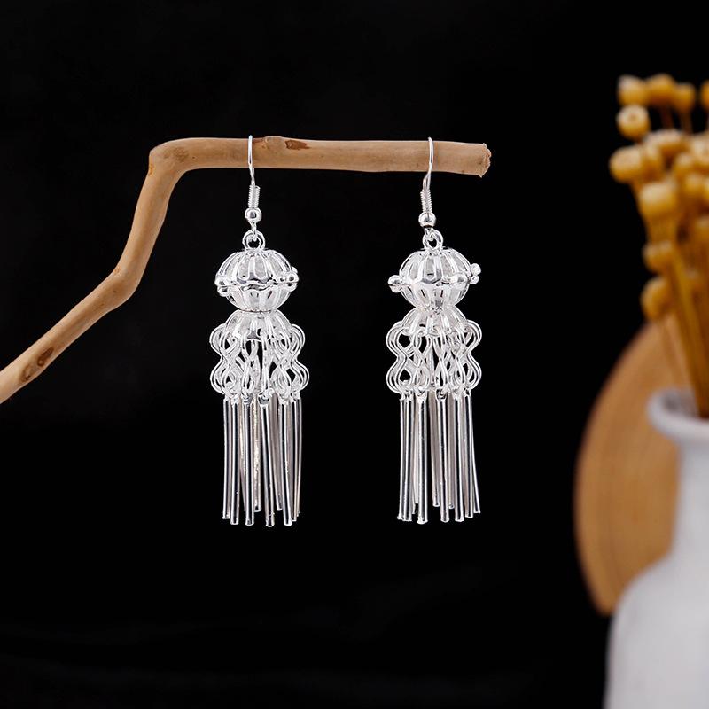 Ethnic Style Miao Geometric Bells Fringed Earrings, Minority Earrings Bohemian Long Leaf Earrings