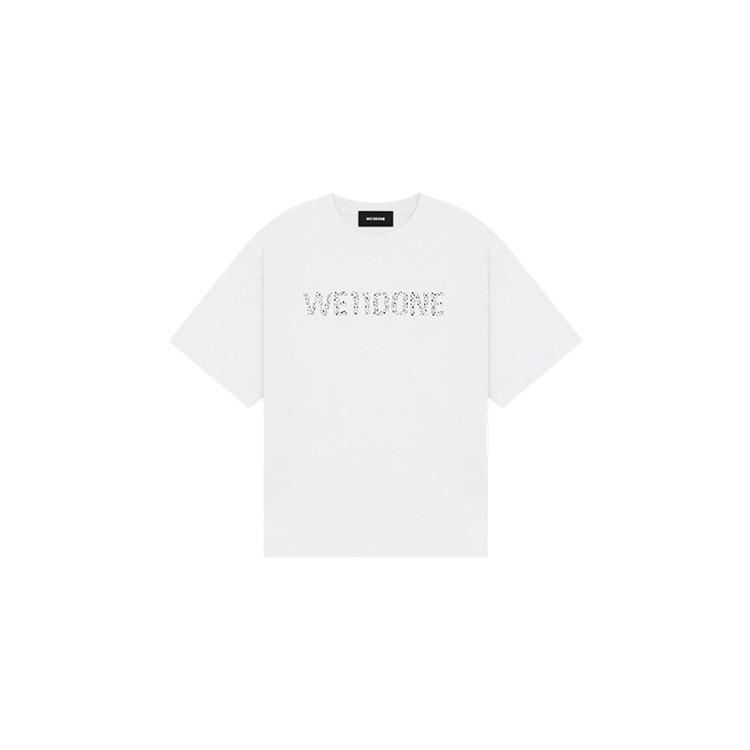 We11done Summer Rhinestone Logo Short Sleeve T-Shirt Unisex Tops White WD-TT1-26-754-U-WH