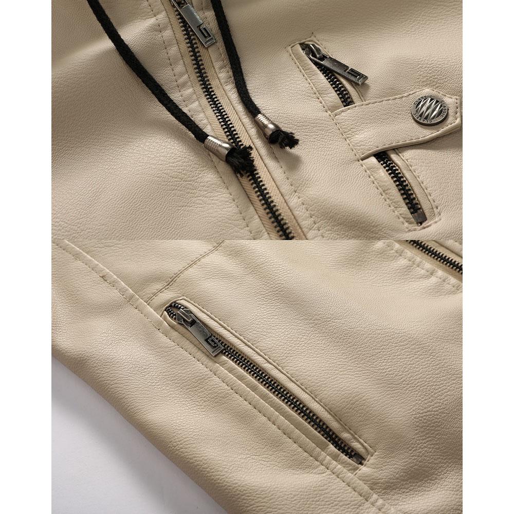 Autumn and Winter Leather Jacket Men's PU Imitation Leather Jacket Young Men's Motorcycle Jacket Plus Velvet Hooded Jacket