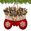 Christmas Socks Mitten Wreath Artificial Berries Artificial Berries Pine Needles Christmas Glove Wreath With LED Lights For Door