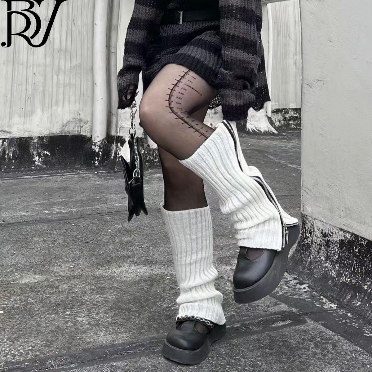 

Horn zipper socks stacking socks Spice girl yk socks women s summer thin knitted socks half calf socks medium tube one size fits all