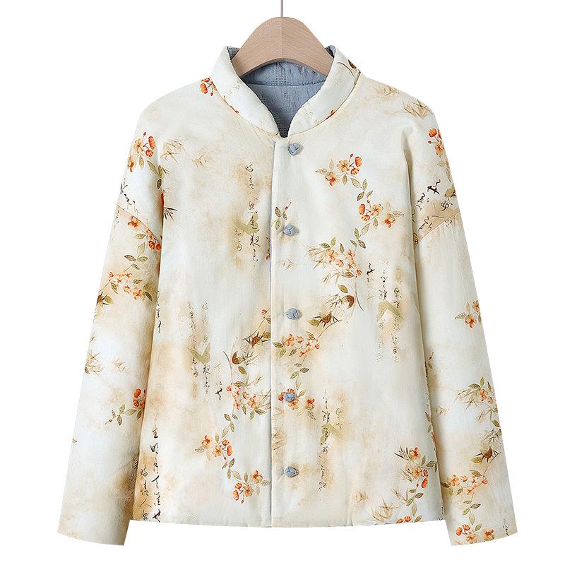 Women's Chinese Retro Style Frog Button Warm Cotton Jacket, Autumn/Winter 2025 Edition