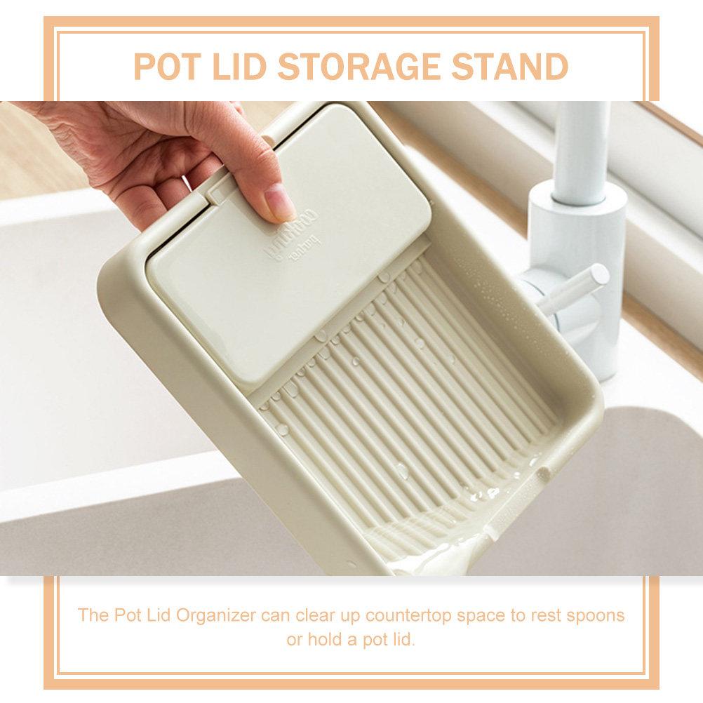 Pot Lid Holder Foldable Kitchen Spoon Rest Plastic Countertop Lid Stand Multi Function Organizer Pots and Pans Organizer