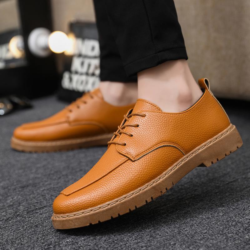 

Дышащая толстая подошва простая кожаная поверхность мягкая кожа британские мужские повседневные кожаные туфли нескользящая влагостойкая обувь 44