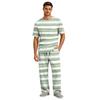 Men's Short Sleeve Pajama Set with Long Pants, Button Crotch, Elastic Waist Drawstring - Comfortable Sleepwear