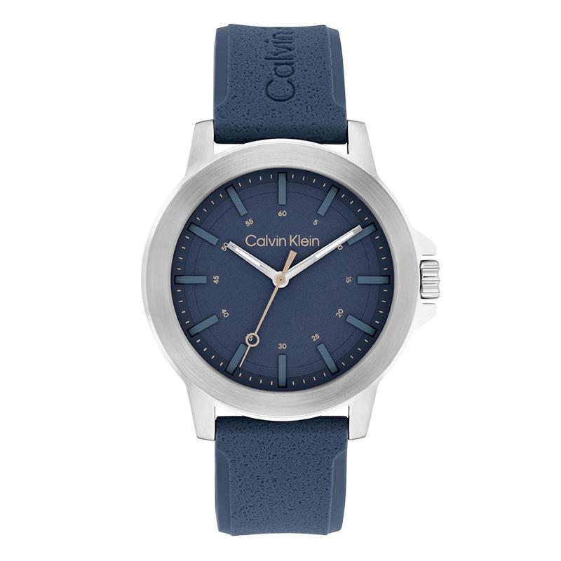 Calvin Klein Quartz Watch Silicone Strap 42Mm Blue Dial 30M Water Resistant Men watches 25200470 Blue