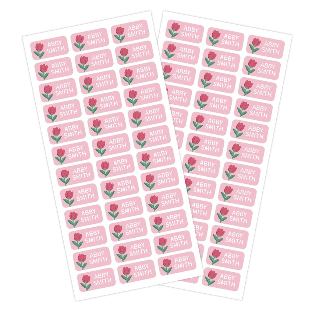 72Pcs Personalized Flower Name Labels Waterproof Stickers For Bottles Clothing Tags Lunch Boxes Notebooks