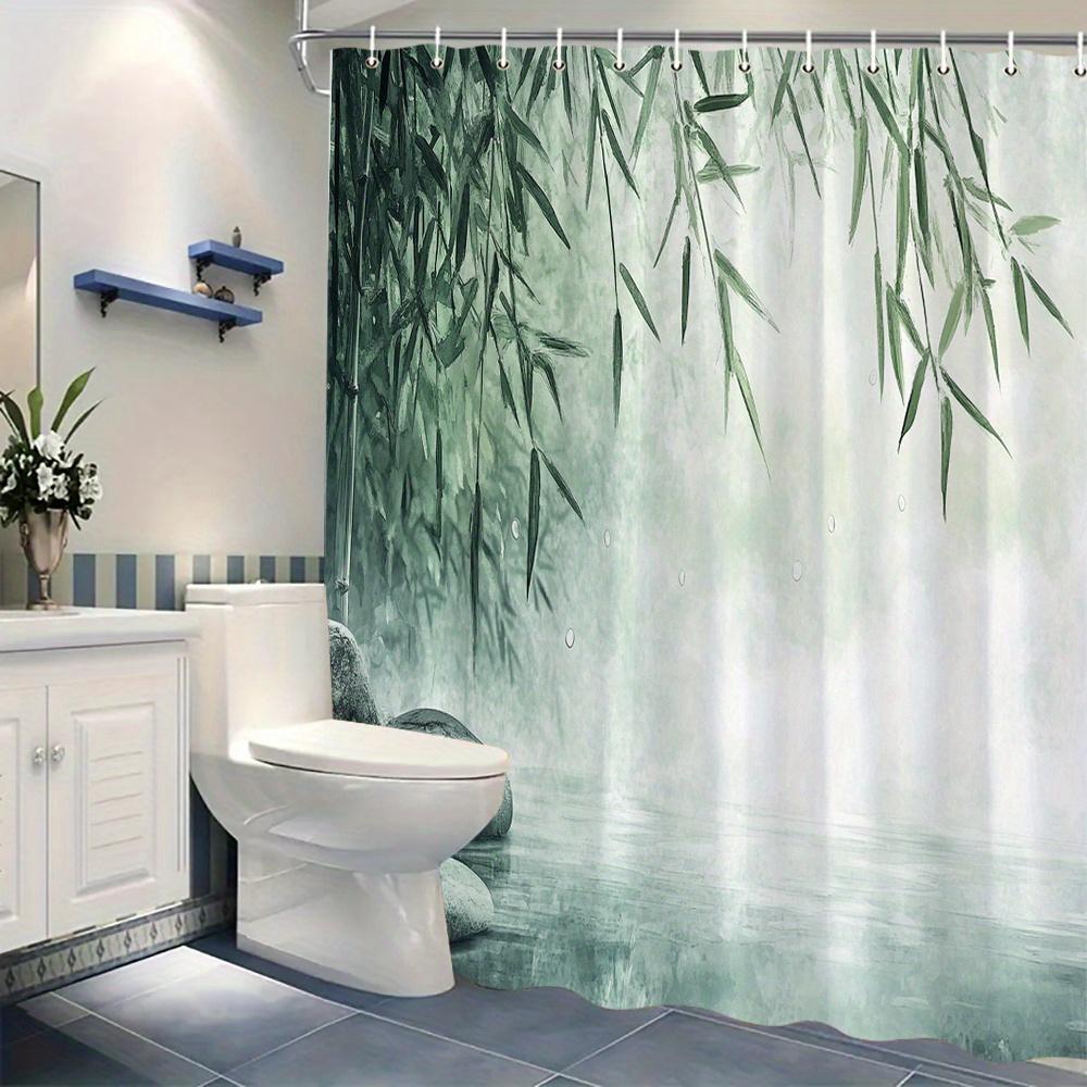 1pc Tranquil Stream with Willow Branches and Smooth Rocks Shower Curtain - Polyester Fabric with Hooks Machine Washable