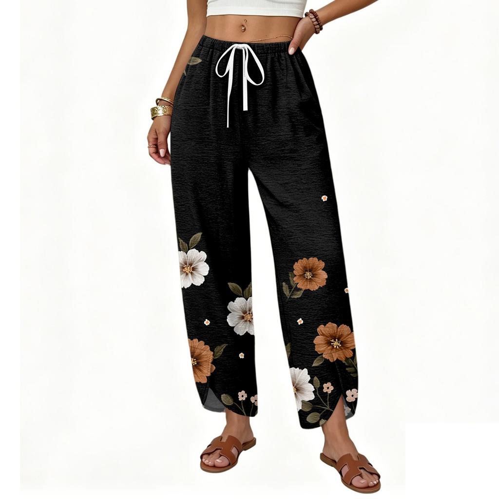 Women Casual Wide Leg Loose Fit Drawstring Pants with Rainbow Heart Print Lightweight Comfortable Trousers for Everyday Wear