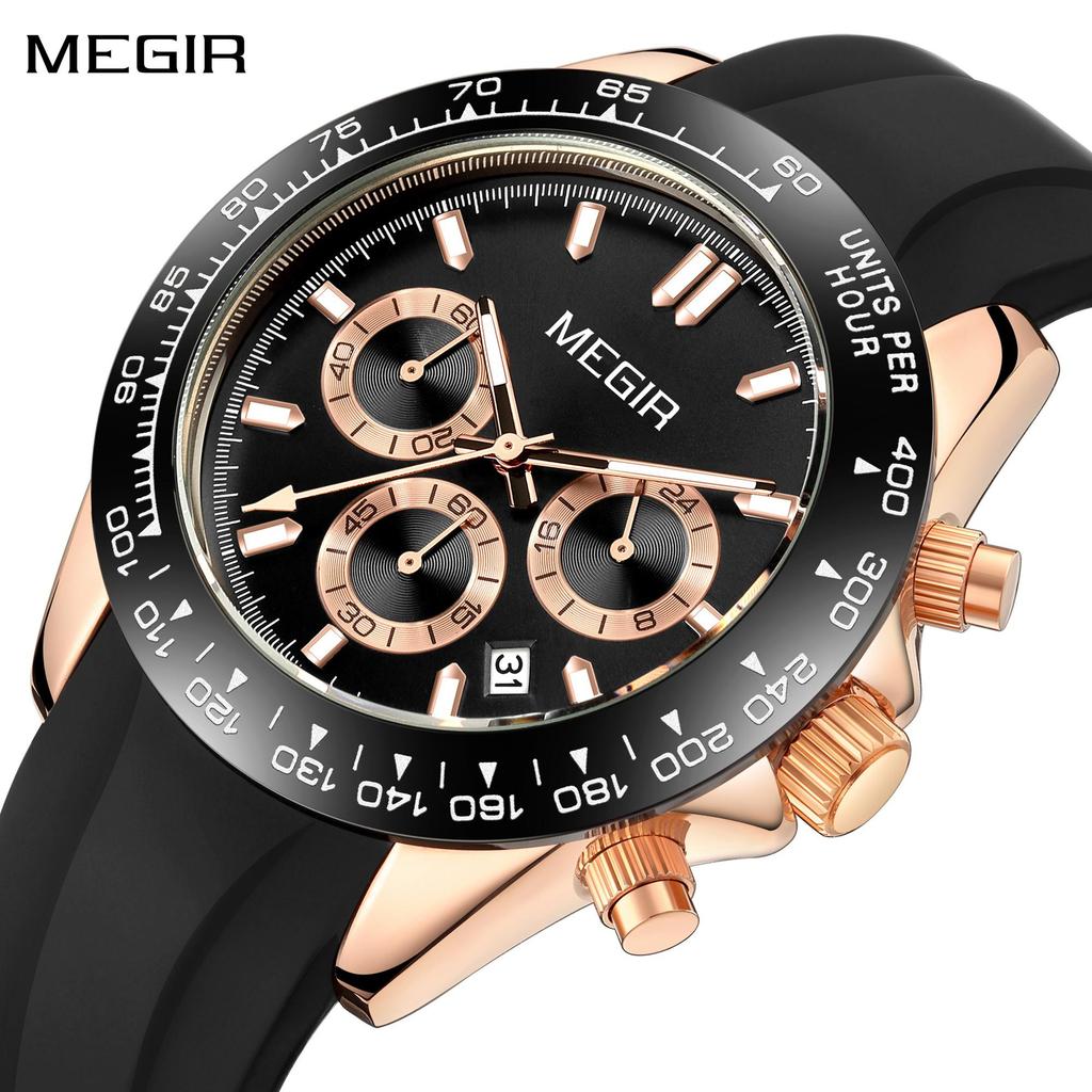 MEGIR Orologio Sportivo Uomo Analogico Al Quarzo, Cronografo Con Calendario E Luminoso, Cinturino In Silicone Giallo, Impermeabile 3ATM, Regalo