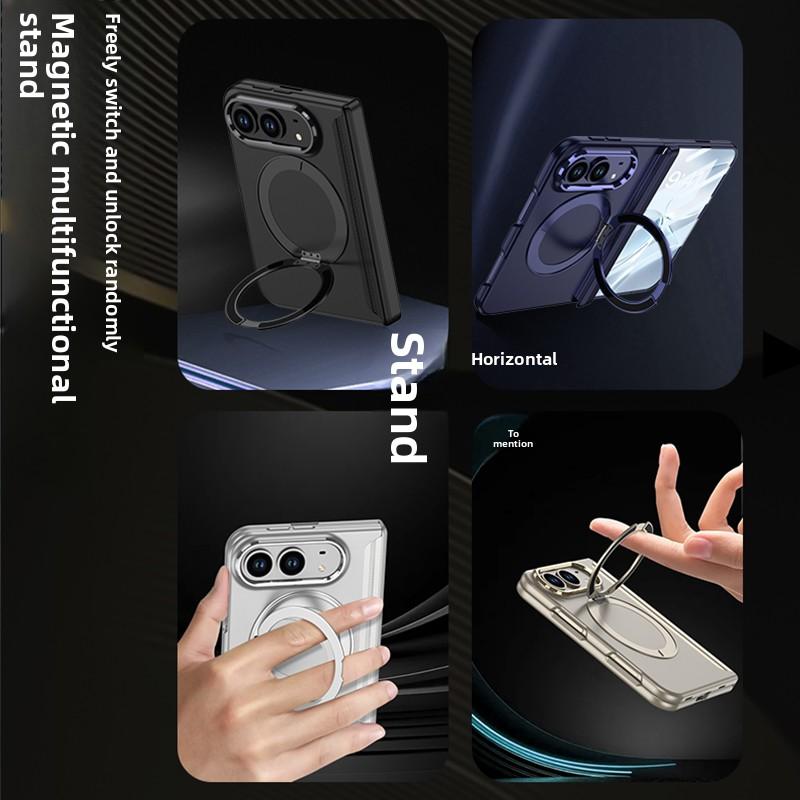 Luxury 360 Rotating for Magsafe Magnetic Bracket Case for IPhone Duo Fold Hinge Protection Screen Protector Phone Hard Cover