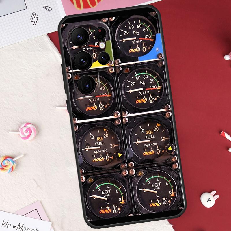Cockpit-Schutzhülle mit Fluginstrumenten-Motiv für Samsung Galaxy S24 FE, S20 FE, S21, S22, S23, S25, S26 Ultra, S10 Plus, S25 FE