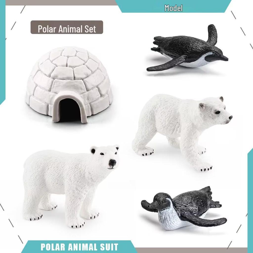 Wild Arctic Animal Set - Penguin, Polar Bear, Igloo Models for Desktop Decoration