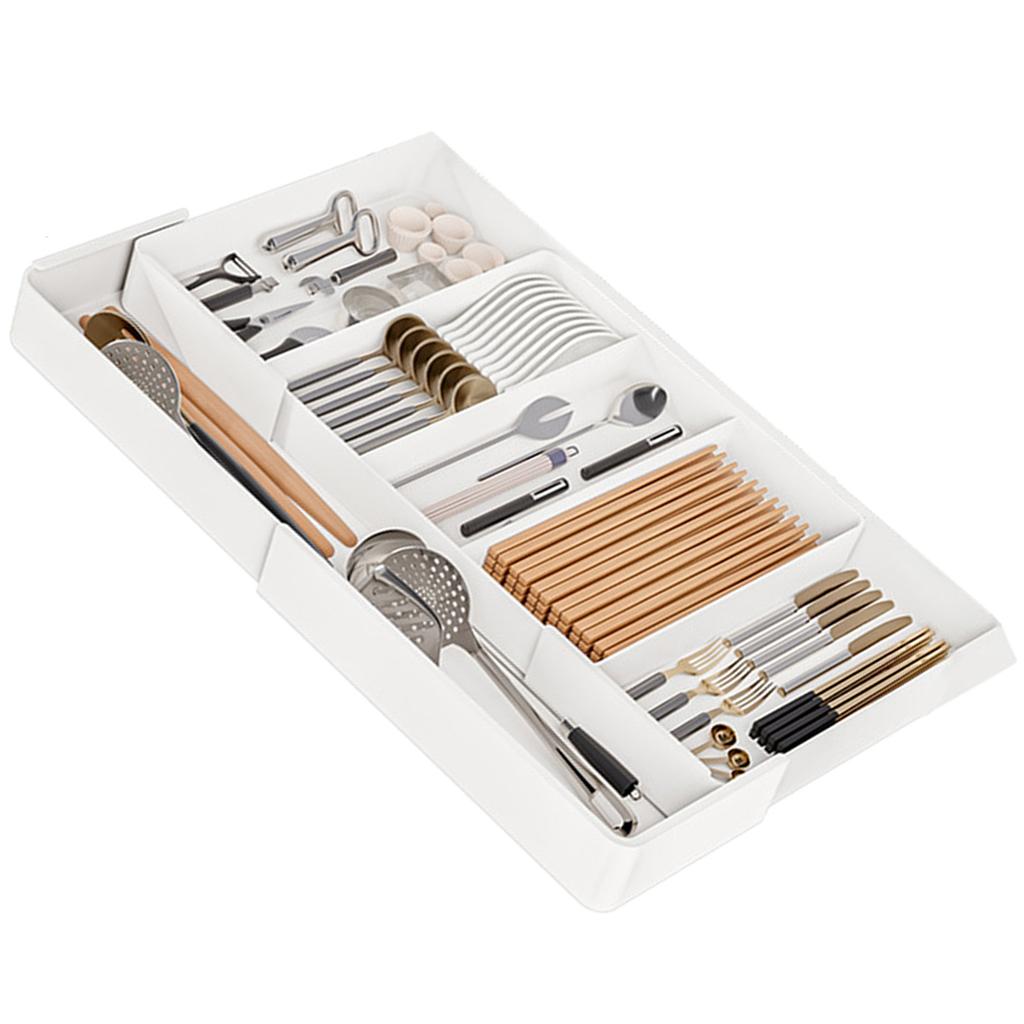 Expandable Drawer Organizers for Kitchen Utensils Adjustable Tray with Multiple Compartments for Spoons Forks and Knives
