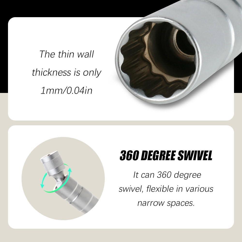 Car Spark Plug Socket Set Extended Universal Joint Magenetic Wrench Removal Tool 3/8" Drive CR-V 12-Point 16mm