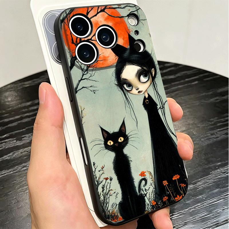 Black Cat Witch Aesthetics Soft Phone Case for iPhone 16 16E 17 Air 15 Pro Max 14 Plus 13 Mini 11 12 7 Black Cover Back Shell