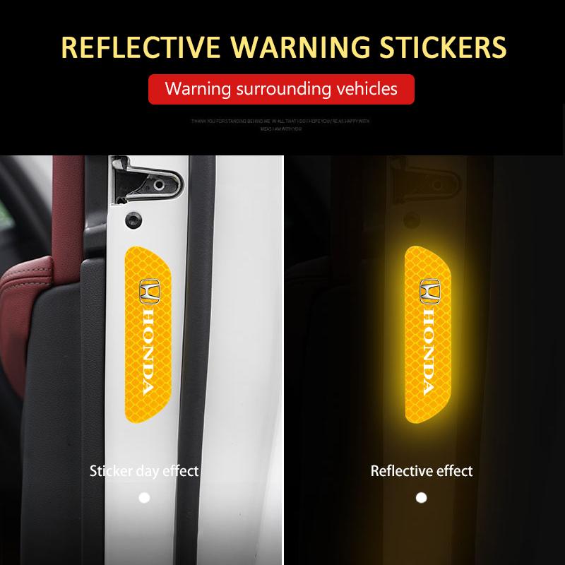 AAADJ1 4Pcs Car Door Opening Reflective Warnin Sticker Decal For Honda Civic Accord Crosstour Spirior Odyssey Avancier UR-V Sienna CR-Z