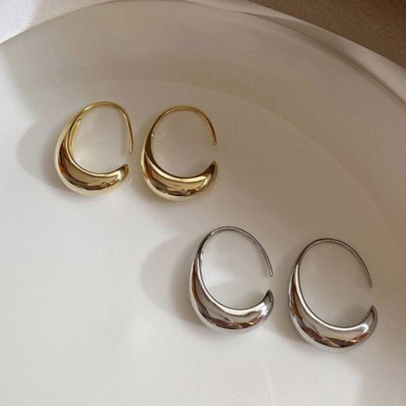 Silver Geometric C Shape Stud Earrings for Women French Trendy Gold Plated Prevent Allergy Earring Party Jewelry