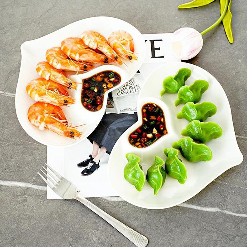 Herzform Plastik Knödelplatte mit Essigschälchen Essigschälchen Sushi Frühstück Trockenfrüchte Snack Muschel Knochenspuckschale